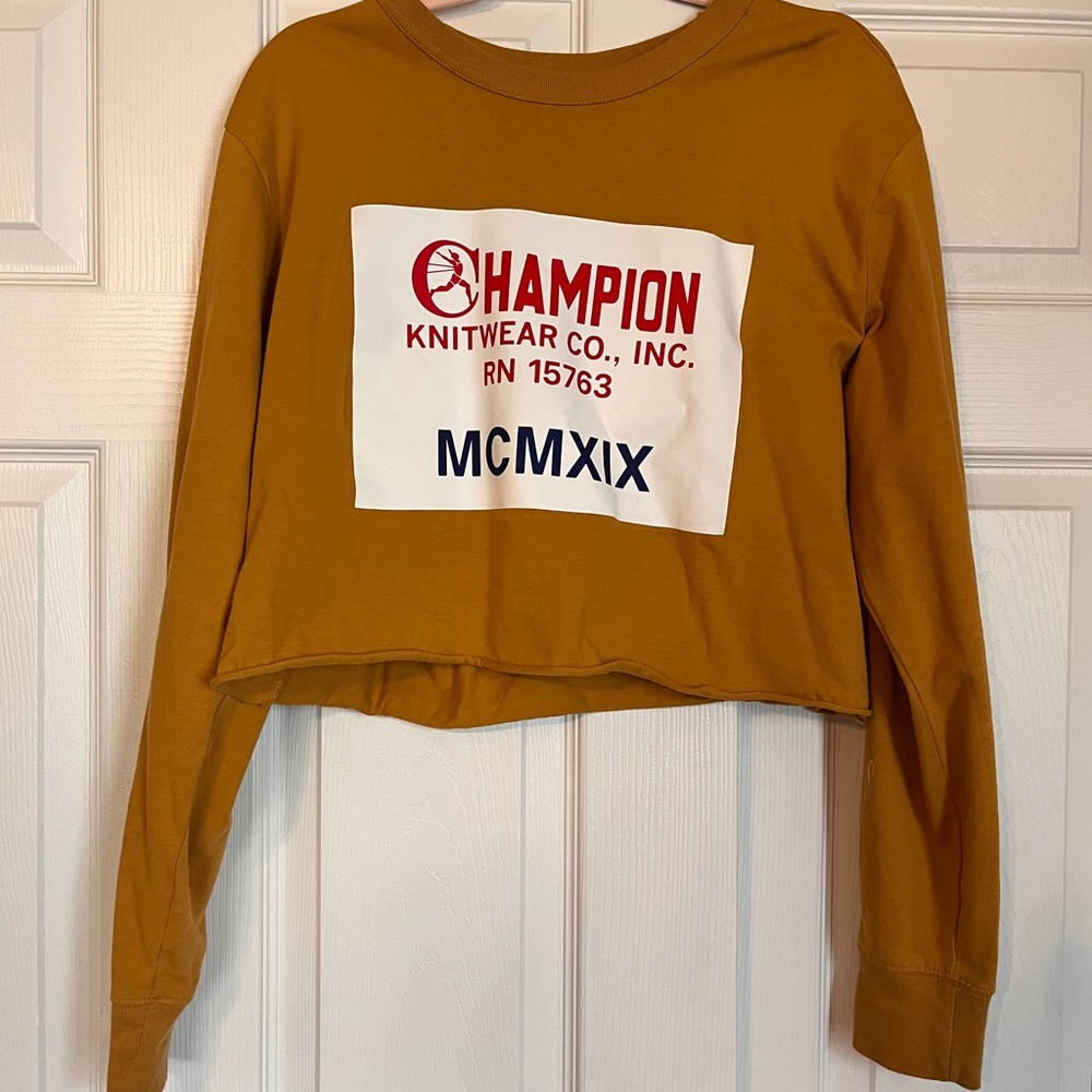 Champion Women's Golden Brown Crew Neck Crop Top Long Sleeve